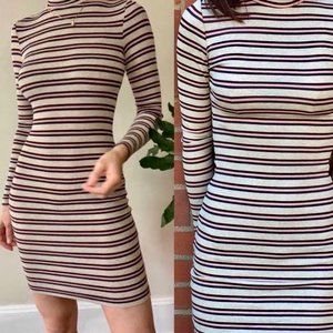 American Apparel Mock Neck Long Sleeve Striped Dress
